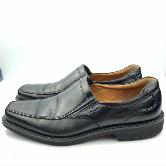 Ecco Mens loafers 44 10-10.5 black leather dress